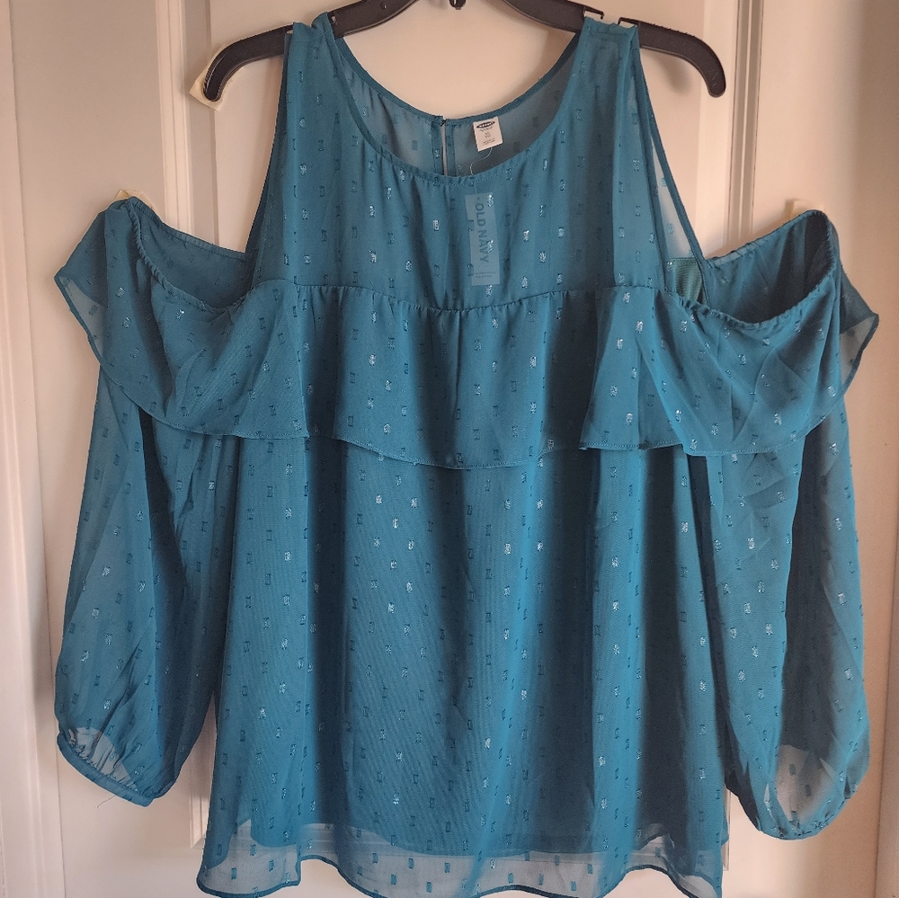 NWT Old Navy Womens XL Turquoise Off the Shoulder Blouse